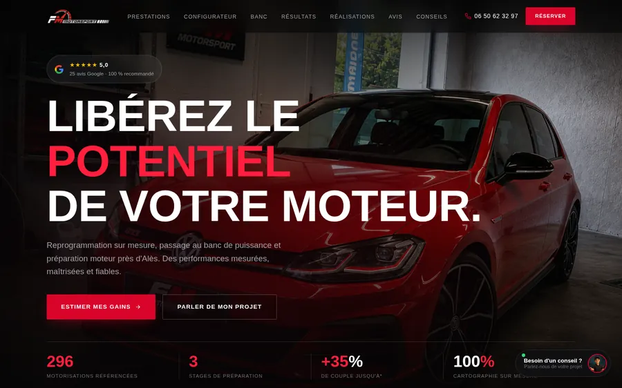 Page d'accueil du site FM Motorsport réalisé par Kortex Systèmes
